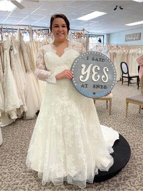 Symphony Bridal Ivory Lace Long-Sleeve A-Line Wedding Dress